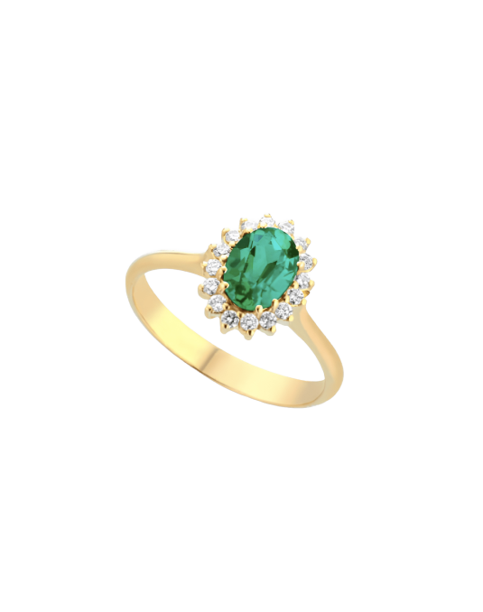 Anello Smeraldo Naturale Ovale in Oro Giallo 18k con Diamanti SG52418