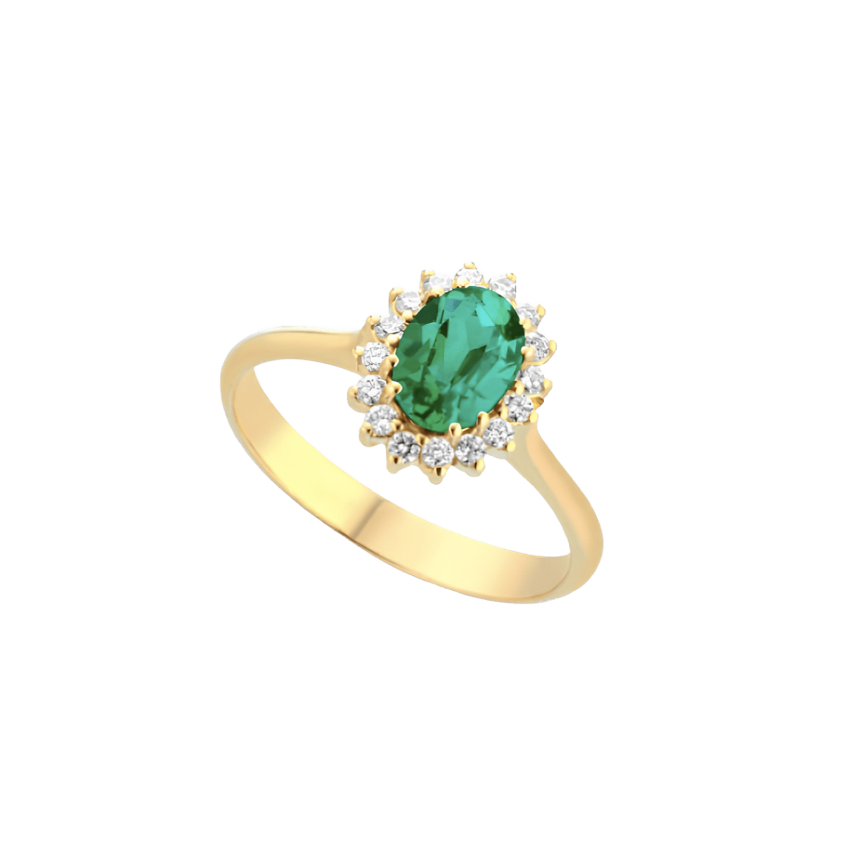 Anello Smeraldo Naturale Ovale in Oro Giallo 18k con Diamanti SG52418