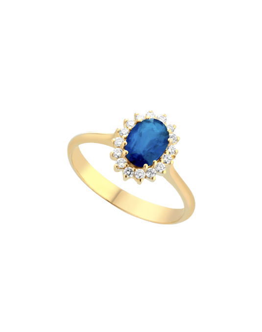 Anello Zaffiro Blu Ovale in Oro Giallo 18k Diamanti Naturali SG49444