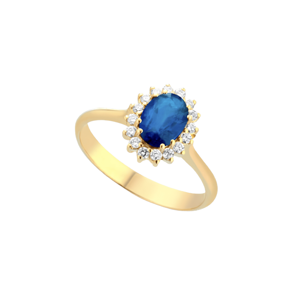 Anello Zaffiro Blu Ovale in Oro Giallo 18k Diamanti Naturali SG49444