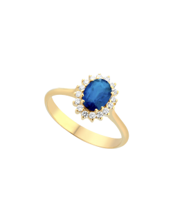 Anello Zaffiro Blu Ovale in Oro Giallo 18k Diamanti Naturali SG49444