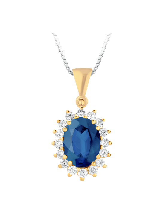 Pendente Zaffiro Blu Naturale Ovale in Oro Giallo 18k SG55632