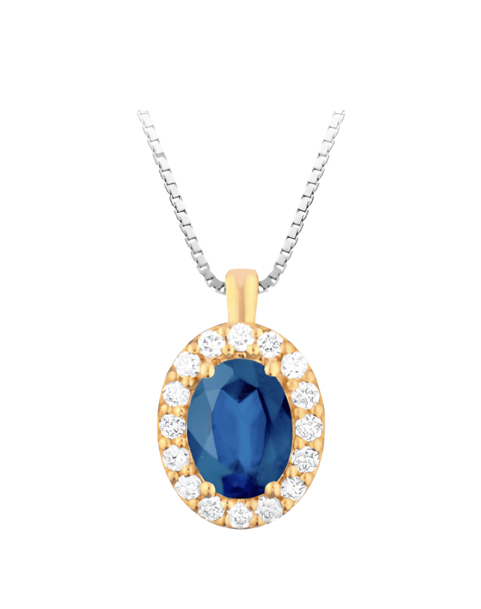 Ciondolo Zaffiro Blu e Diamanti Naturali Oro Giallo 18k SG11988