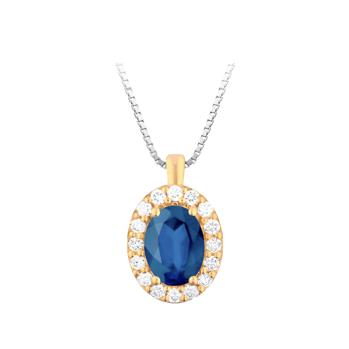 Ciondolo Zaffiro Blu e Diamanti Naturali Oro Giallo 18k SG11988