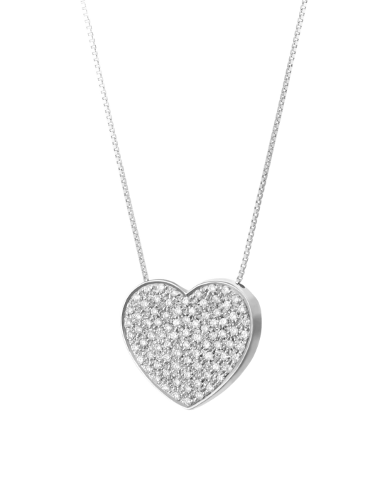 Ciondolo Cuore Pavé di Diamanti Naturali Oro Bianco 18k SG67506