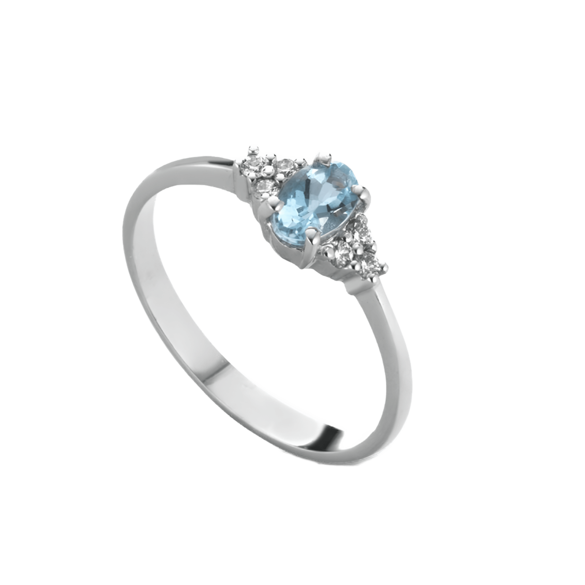 Anello Acquamarina Celeste Oro Bianco 18k Diamanti Naturali SG71998