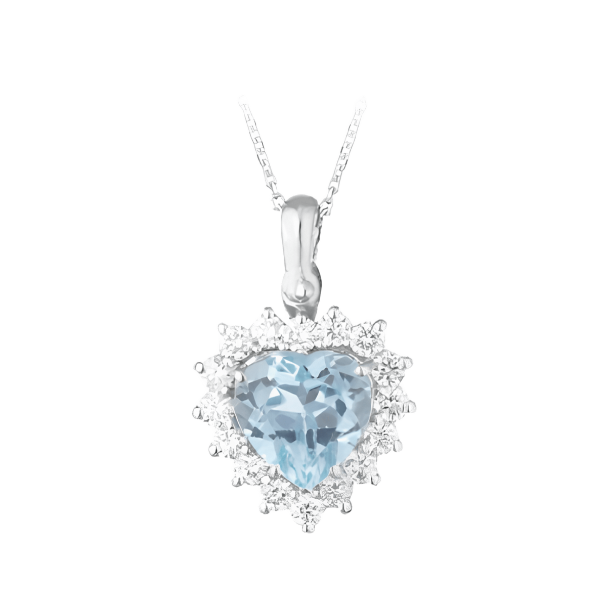 Ciondolo Cuore di Topazio e Diamanti Naturali in Oro Bianco 18k SG6196