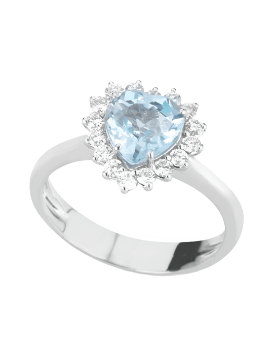 Anello Cuore di Topazio e Diamanti Naturali in Oro Bianco 18k SG02271