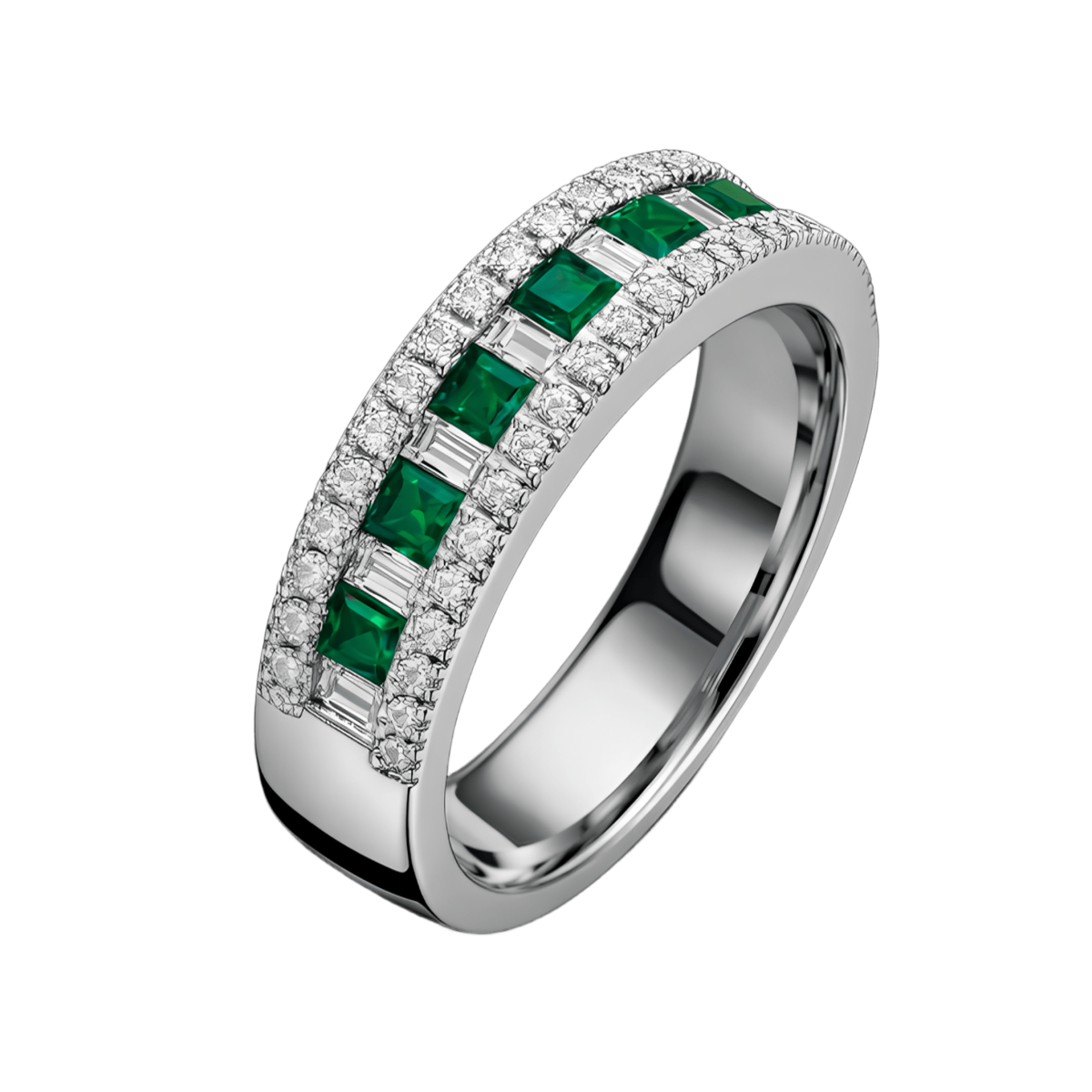 Anello Smeraldi Naturali e Diamanti in Oro Bianco 18k SG08914