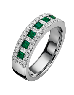 Anello Smeraldi Naturali e Diamanti in Oro Bianco 18k SG08914