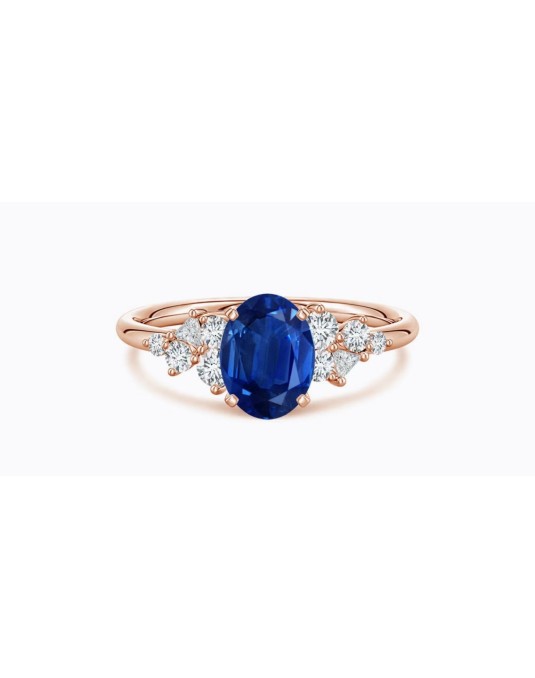 Anello Zaffiro Blu Ovale con Diamanti in Oro 18k SG05080