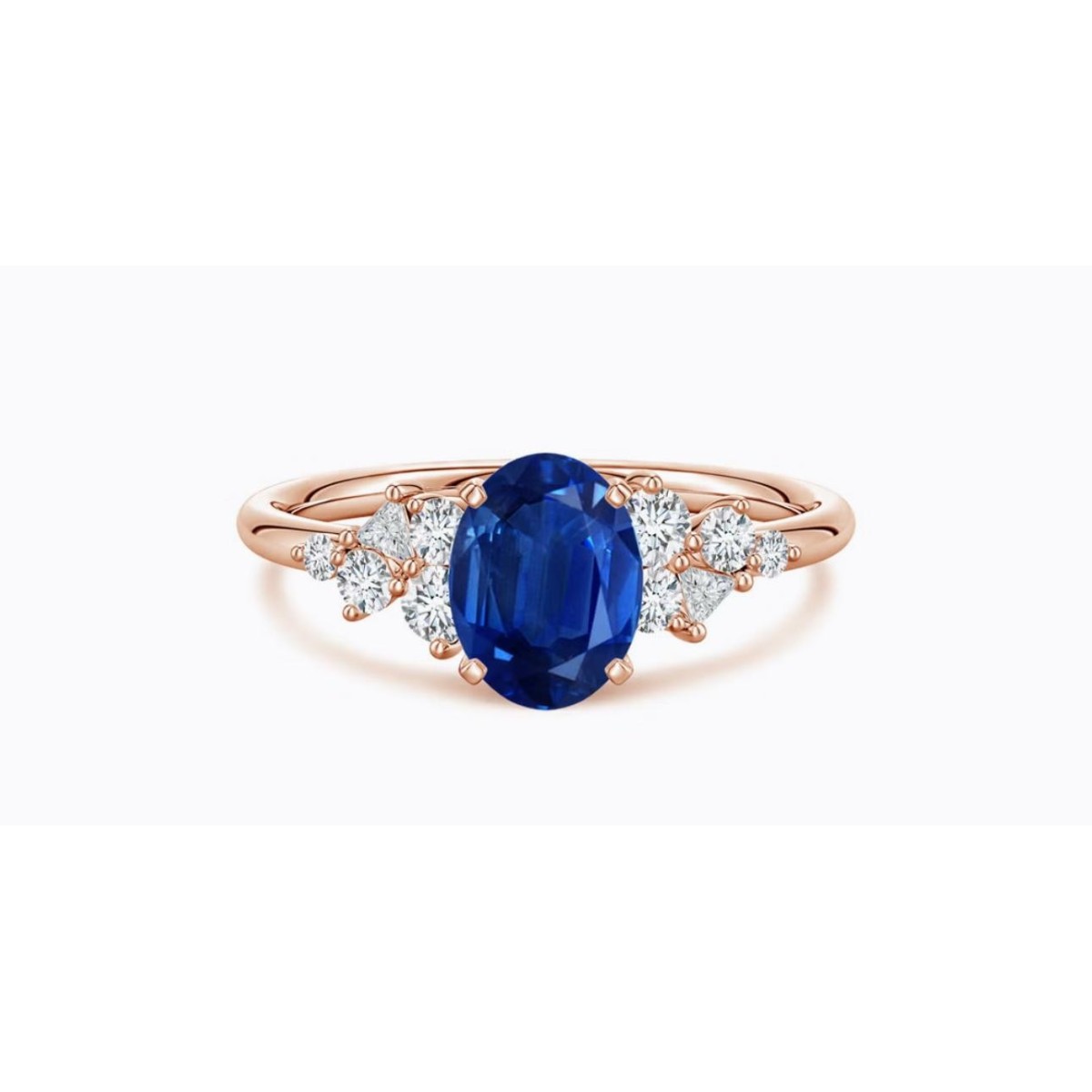 Anello Zaffiro Blu Ovale con Diamanti in Oro 18k SG05080