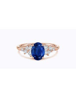 Anello Zaffiro Blu Ovale con Diamanti in Oro 18k SG05080