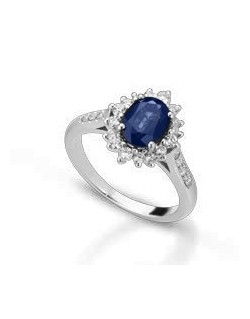 ANELLO FANTASIA IN ORO BIANCO 18 K CON ZAFFIRO E DIAMANTI NATURALI