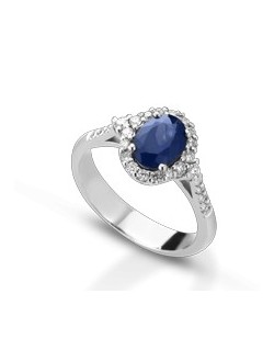ANELLO FANTASIA IN ORO BIANCO 18 K CON ZAFFIRO E DIAMANTI NATURALI