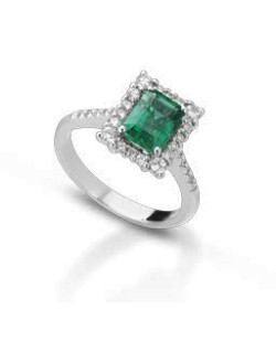 ANELLO FANTASIA IN ORO BIANCO 18 K CON SMERALDO E DIAMANTI NATURALI
