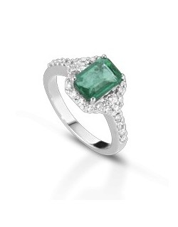 ANELLO FANTASIA IN ORO BIANCO 18 K CON SMERALDO E DIAMANTI NATURALI