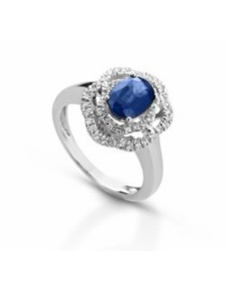 ANELLO FANTASIA IN ORO BIANCO 18 K CON ZAFFIRO E DIAMANTI NATURALI