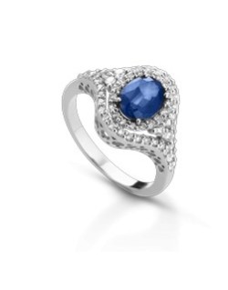 ANELLO FANTASIA IN ORO BIANCO 18 K CON ZAFFIRO E DIAMANTI NATURALI