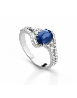 ANELLO FANTASIA IN ORO BIANCO 18 K CON ZAFFIRO E DIAMANTI NATURALI