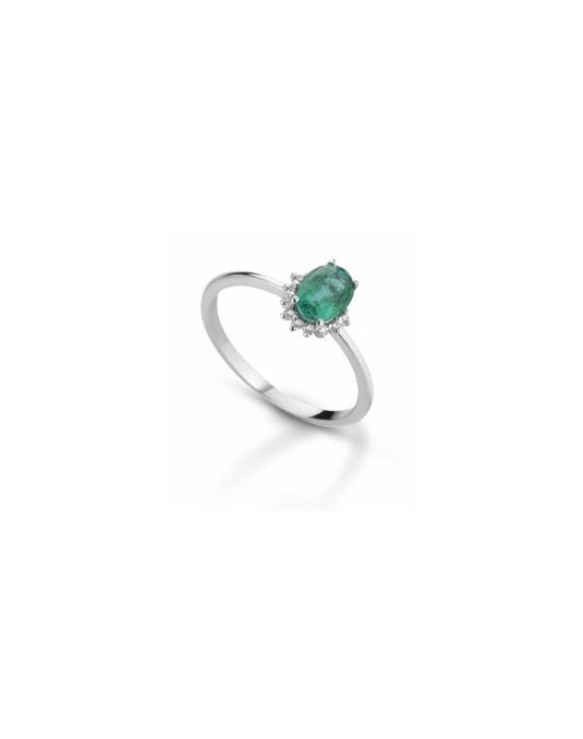 ANELLO FANTASIA IN ORO BIANCO 18 K CON SMERALDO E DIAMANTI NATURALI