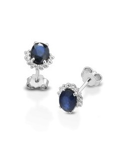 ORECCHINI FANTASIA IN ORO BIANCO 18 K CON ZAFFIRI E DIAMANTI NATURALI E VVS