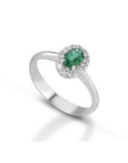 ANELLO FANTASIA IN ORO BIANCO 18 K CON SMERALDO E DIAMANTI NATURALI