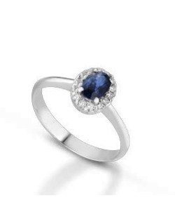 ANELLO FANTASIA IN ORO BIANCO 18 K CON ZAFFIRO E DIAMANTI NATURALI