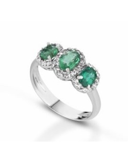 ANELLO FANTASIA IN ORO BIANCO 18 K CON SMERALDO E DIAMANTI NATURALI