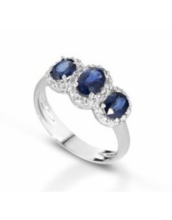 ANELLO FANTASIA IN ORO BIANCO 18 K CON ZAFFIRO E DIAMANTI NATURALI
