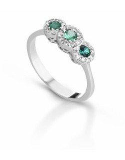 ANELLO FANTASIA IN ORO BIANCO 18 K CON SMERALDO E DIAMANTI NATURALI