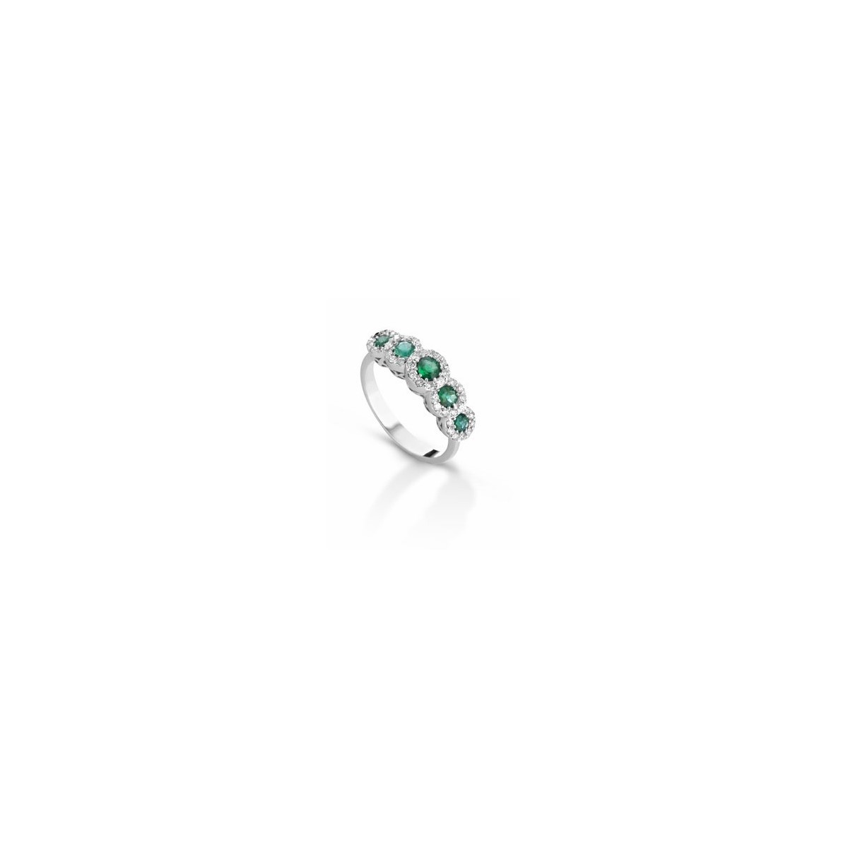 ANELLO FANTASIA IN ORO BIANCO 18 K CON SMERALDO E DIAMANTI NATURALI