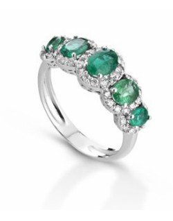 ANELLO FANTASIA IN ORO BIANCO 18 K CON SMERALDO E DIAMANTI NATURALI