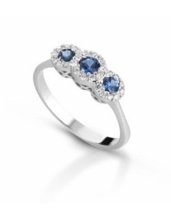 ANELLO FANTASIA IN ORO BIANCO 18 K CON ZAFFIRO E DIAMANTI NATURALI