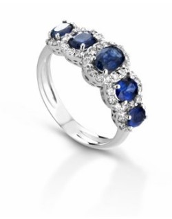 ANELLO FANTASIA IN ORO BIANCO 18 K CON ZAFFIRO E DIAMANTI NATURALI