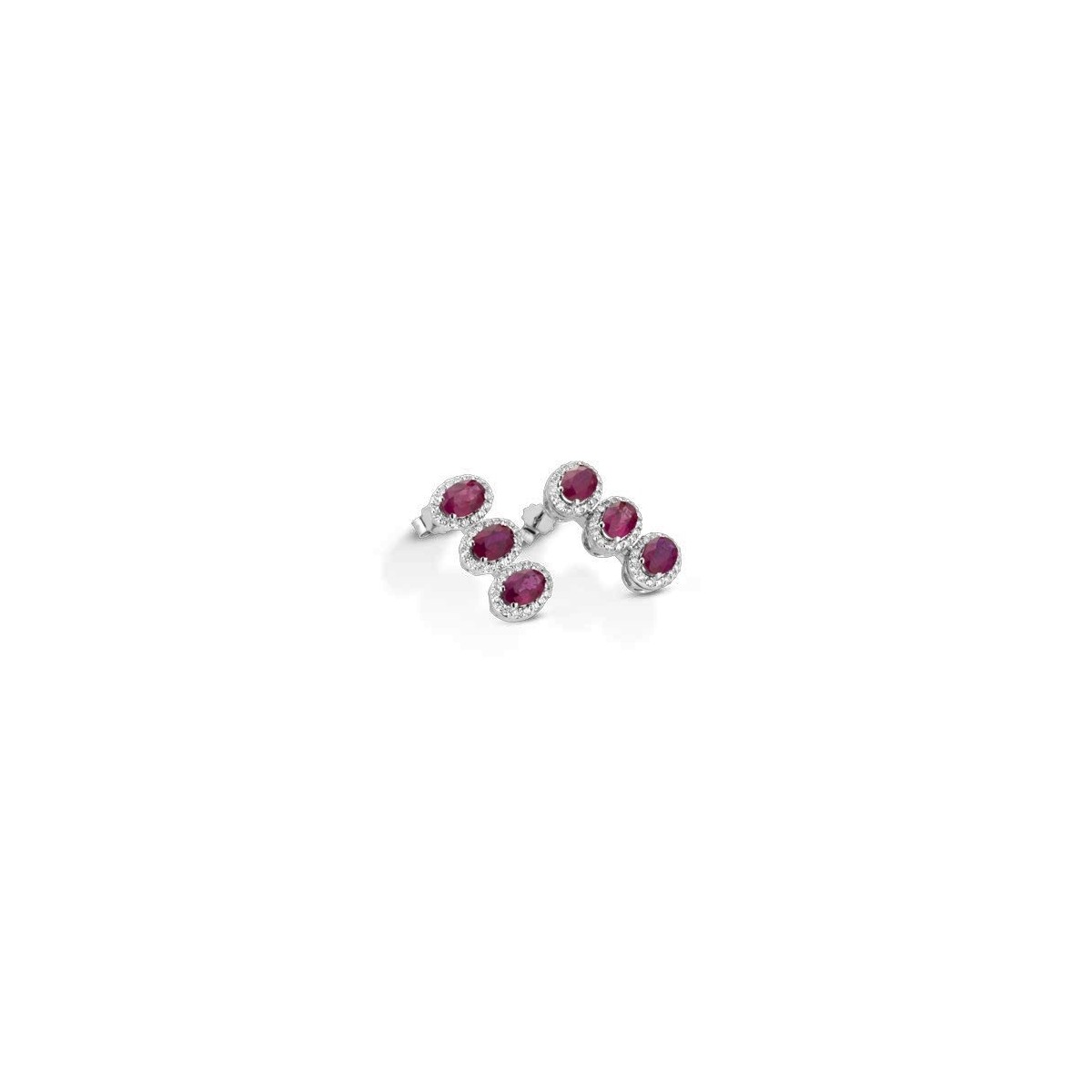 ORECCHINI FANTASIA IN ORO BIANCO 18 K CON RUBINI E DIAMANTI NATURALI E VVS