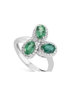 ANELLO FANTASIA IN ORO BIANCO 18 K CON SMERALDO E DIAMANTI NATURALI