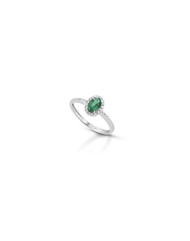 ANELLO FANTASIA IN ORO BIANCO 18 K CON SMERALDO E DIAMANTI NATURALI