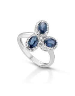 ANELLO FANTASIA IN ORO BIANCO 18 K CON ZAFFIRO E DIAMANTI NATURALI