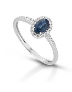 ANELLO FANTASIA IN ORO BIANCO 18 K CON ZAFFIRO E DIAMANTI NATURALI