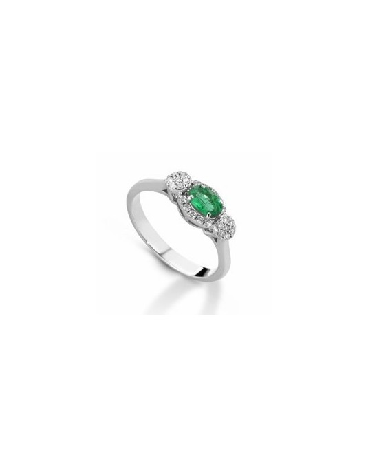 ANELLO FANTASIA IN ORO BIANCO 18 K CON SMERALDO E DIAMANTI NATURALI