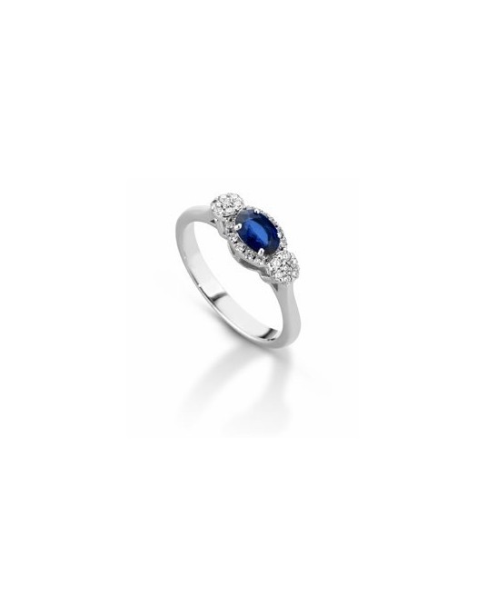ANELLO FANTASIA IN ORO BIANCO 18 K CON ZAFFIRO E DIAMANTI NATURALI