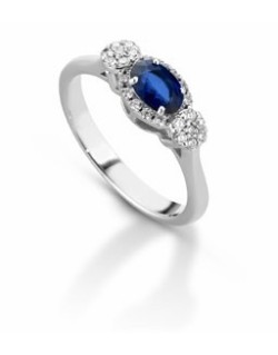 ANELLO FANTASIA IN ORO BIANCO 18 K CON ZAFFIRO E DIAMANTI NATURALI