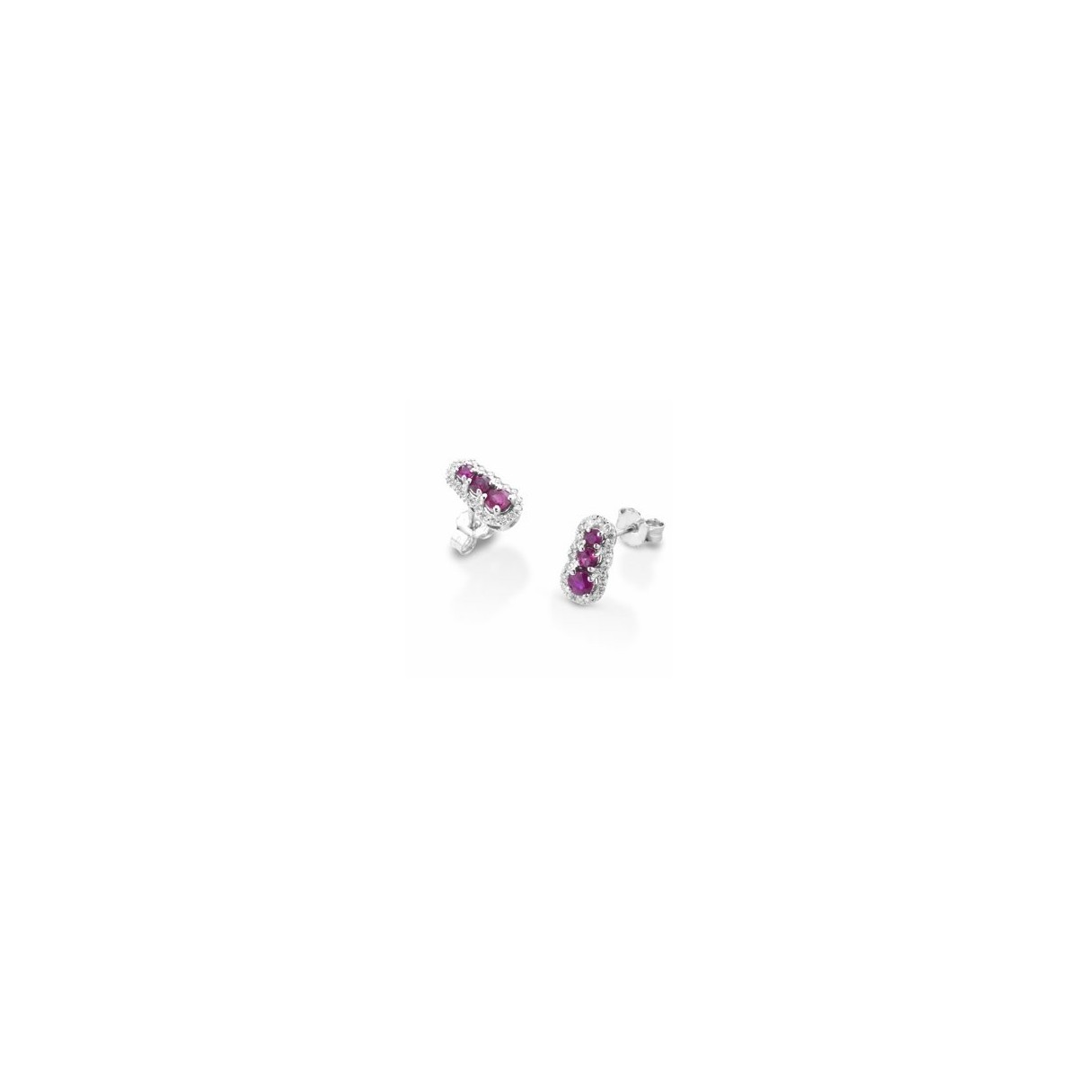 ORECCHINI FANTASIA IN ORO BIANCO 18 K CON RUBINI E DIAMANTI NATURALI E VVS