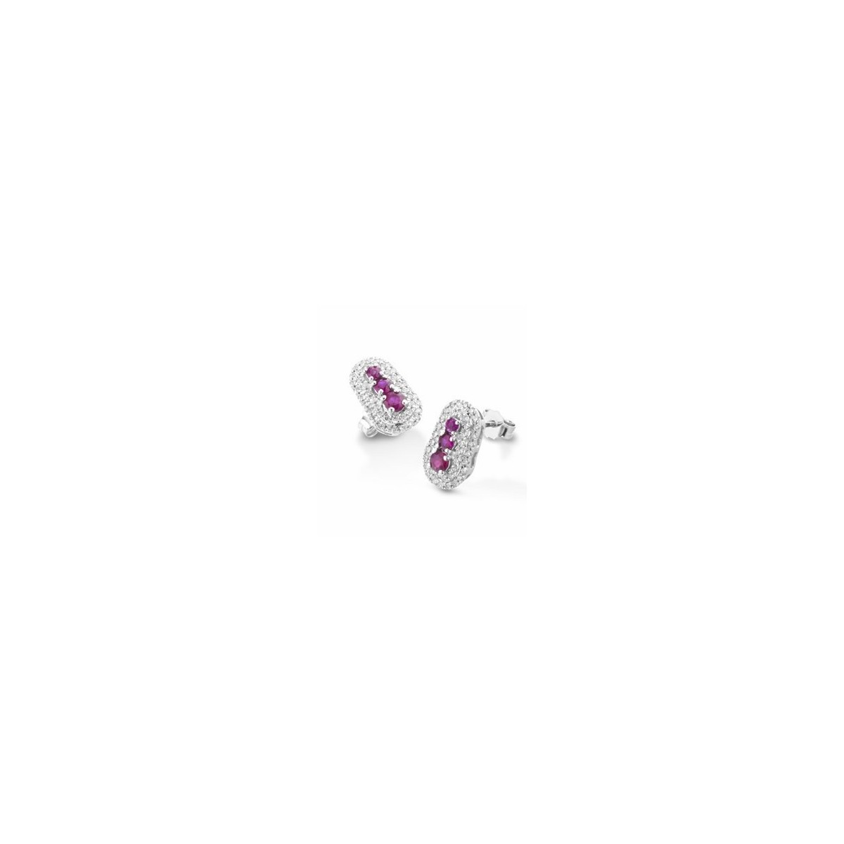 ORECCHINI FANTASIA IN ORO BIANCO 18 K CON RUBINI E DIAMANTI NATURALI E VVS
