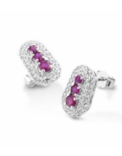 ORECCHINI FANTASIA IN ORO BIANCO 18 K CON RUBINI E DIAMANTI NATURALI E VVS