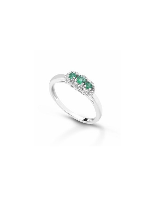 ANELLO FANTASIA IN ORO BIANCO 18 K CON SMERALDO E DIAMANTI NATURALI