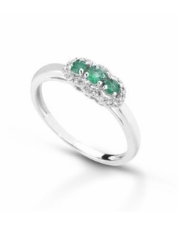 ANELLO FANTASIA IN ORO BIANCO 18 K CON SMERALDO E DIAMANTI NATURALI