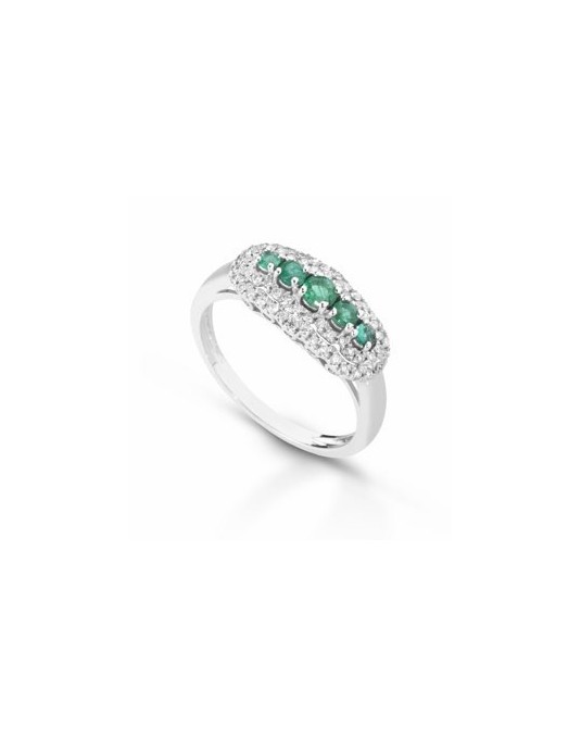 ANELLO FANTASIA IN ORO BIANCO 18 K CON SMERALDO E DIAMANTI NATURALI