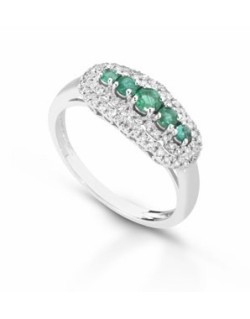 ANELLO FANTASIA IN ORO BIANCO 18 K CON SMERALDO E DIAMANTI NATURALI